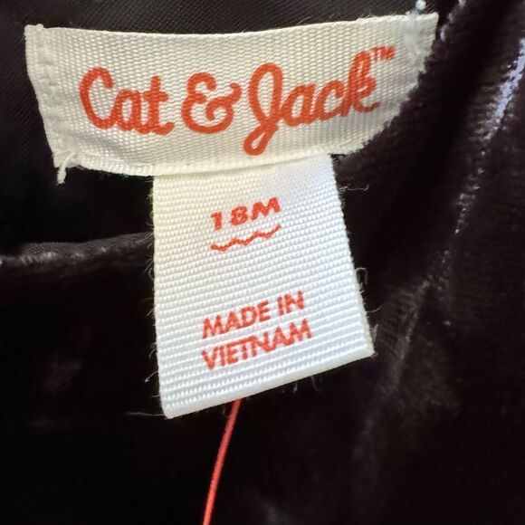 Cat & Jack Girls Black Velvet Style Flutter Sleeve One Piece. 18 Months. NEW. - Picture 7 of 9